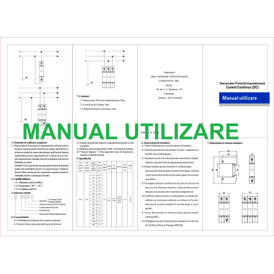 Descarcator Supratensiune Protectie Curent Continuu 2P 800V